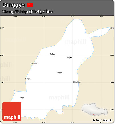 Classic Style Simple Map of Dinggye, single color outside