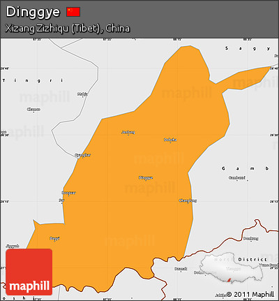 Political Simple Map of Dinggye, single color outside, borders and labels