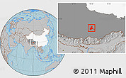 Gray Location Map of Doilungdeqen, highlighted country, highlighted parent region, hill shading