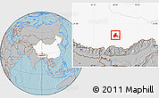Gray Location Map of Doilungdeqen, highlighted country, hill shading