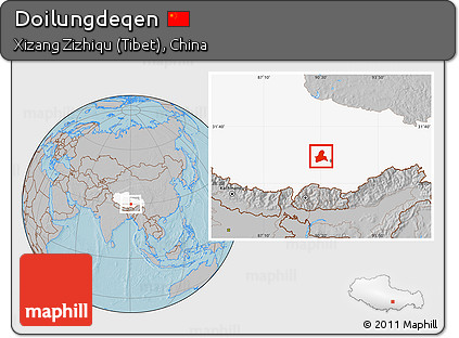 Gray Location Map of Doilungdeqen, highlighted parent region, hill shading
