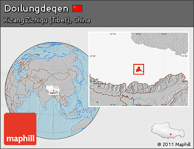 Gray Location Map of Doilungdeqen, highlighted parent region, hill shading