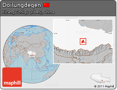 Gray Location Map of Doilungdeqen, highlighted parent region, hill shading