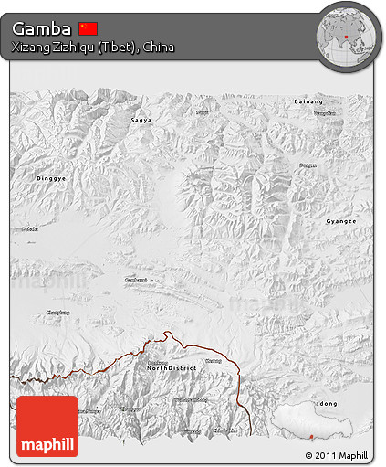 Physical 3D Map of Gamba, semi-desaturated