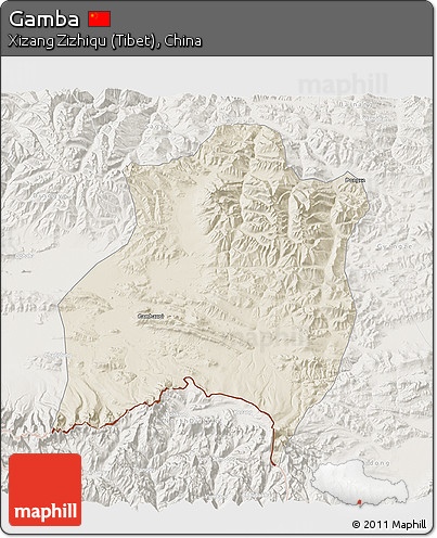 Shaded Relief 3D Map of Gamba, lighten