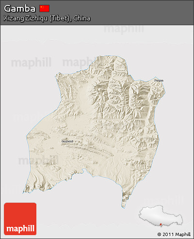 Shaded Relief 3D Map of Gamba, single color outside