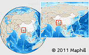 Shaded Relief Location Map of Gamba, highlighted country, within the entire country