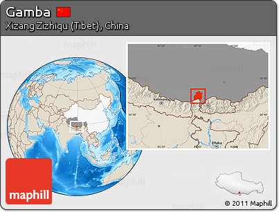 Shaded Relief Location Map of Gamba, highlighted country, highlighted parent region