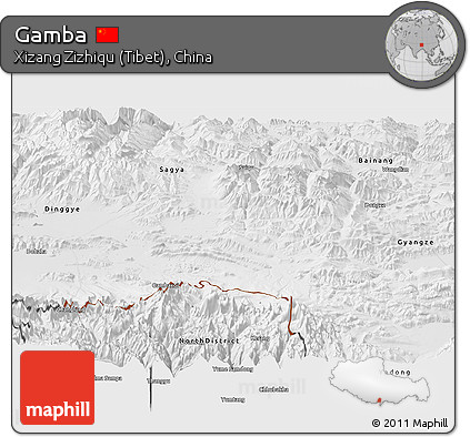 Physical Panoramic Map of Gamba, desaturated