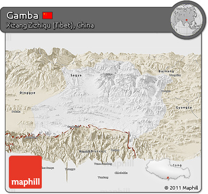 Physical Panoramic Map of Gamba, shaded relief outside