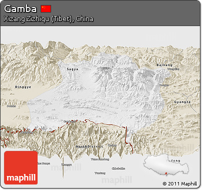 Physical Panoramic Map of Gamba, shaded relief outside