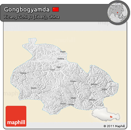 Classic Style 3D Map of Gongbogyamda, single color outside