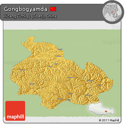 Savanna Style 3D Map of Gongbogyamda, single color outside