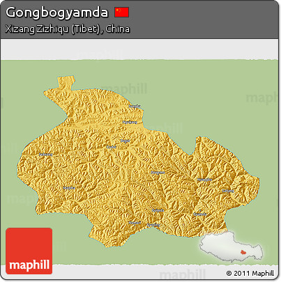 Savanna Style 3D Map of Gongbogyamda, single color outside