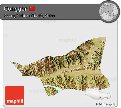 Satellite 3D Map of Gonggar, single color outside