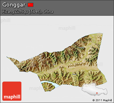 Satellite 3D Map of Gonggar, single color outside