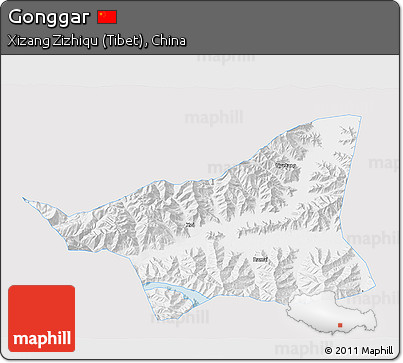Silver Style 3D Map of Gonggar, single color outside