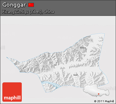 Silver Style 3D Map of Gonggar, single color outside