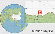 Savanna Style Location Map of Gonggar, highlighted country