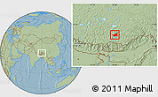 Savanna Style Location Map of Gonggar, hill shading