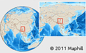 Shaded Relief Location Map of Gonjo, within the entire country