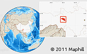 Shaded Relief Location Map of Gonjo, highlighted country