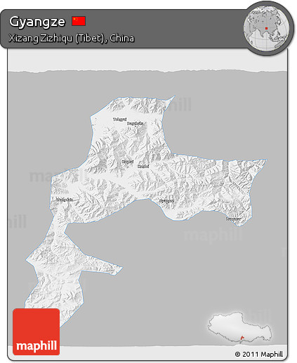 Gray 3D Map of Gyangze, single color outside