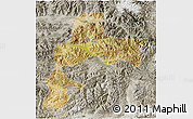 Satellite 3D Map of Gyangze, semi-desaturated