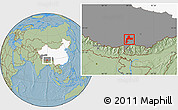 Savanna Style Location Map of Gyangze, highlighted country, highlighted parent region, hill shading