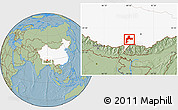 Savanna Style Location Map of Gyangze, highlighted country, hill shading