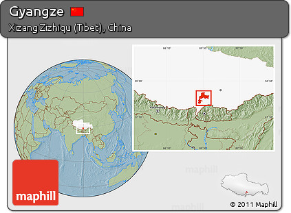 Savanna Style Location Map of Gyangze, highlighted parent region, hill shading