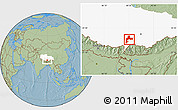 Savanna Style Location Map of Gyangze, highlighted parent region, hill shading