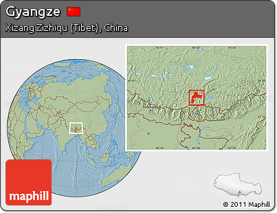 Savanna Style Location Map of Gyangze, hill shading