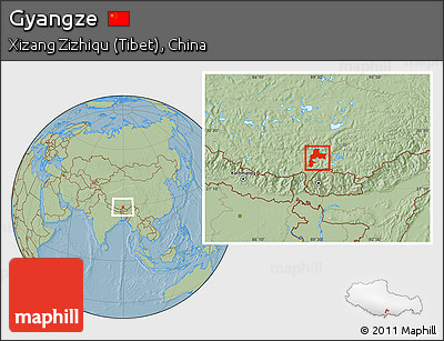 Savanna Style Location Map of Gyangze, hill shading