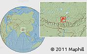 Savanna Style Location Map of Gyangze, hill shading