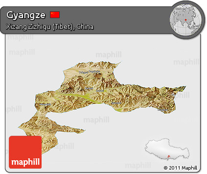 Satellite Panoramic Map of Gyangze, single color outside