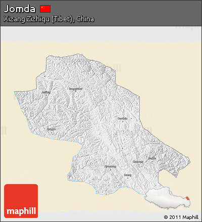 Classic Style 3D Map of Jomda, single color outside