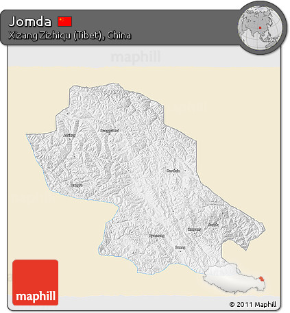 Classic Style 3D Map of Jomda, single color outside