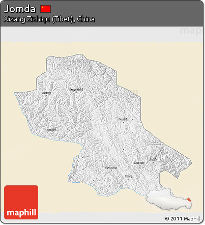 Classic Style 3D Map of Jomda, single color outside