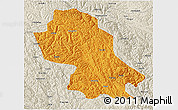 Political 3D Map of Jomda, shaded relief outside