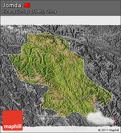 Satellite 3D Map of Jomda, desaturated