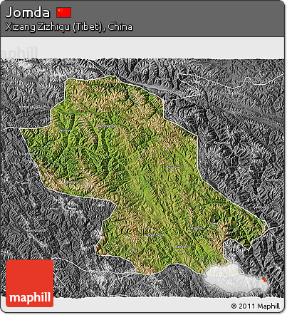 Satellite 3D Map of Jomda, desaturated