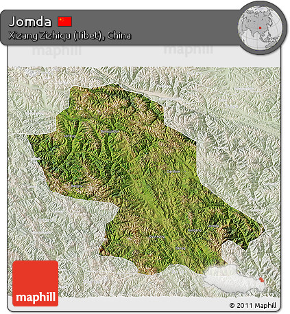 Satellite 3D Map of Jomda, lighten