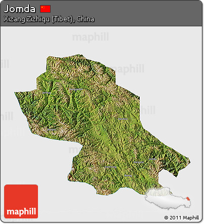 Satellite 3D Map of Jomda, single color outside