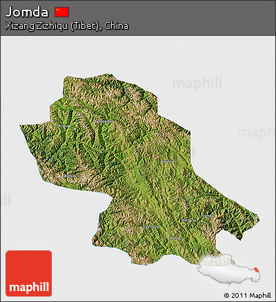 Satellite 3D Map of Jomda, single color outside