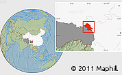 Savanna Style Location Map of Jomda, highlighted country, highlighted parent region, hill shading