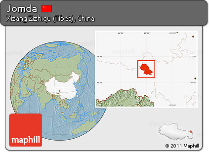 Savanna Style Location Map of Jomda, highlighted country, hill shading