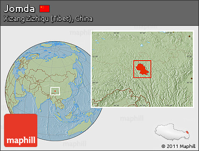 Savanna Style Location Map of Jomda, hill shading