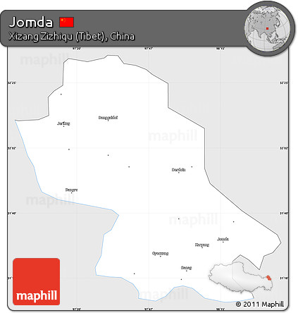 Silver Style Simple Map of Jomda, single color outside