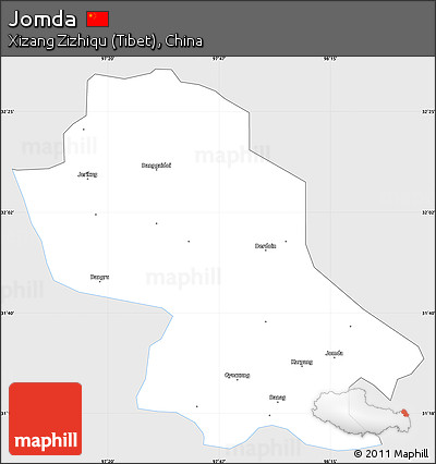Silver Style Simple Map of Jomda, single color outside